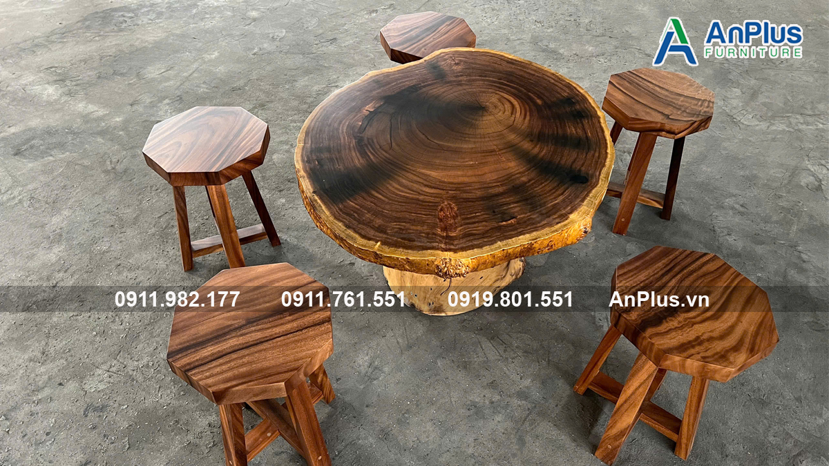 mua bàn cafe gỗ nguyên tấm mặt bàn tròn