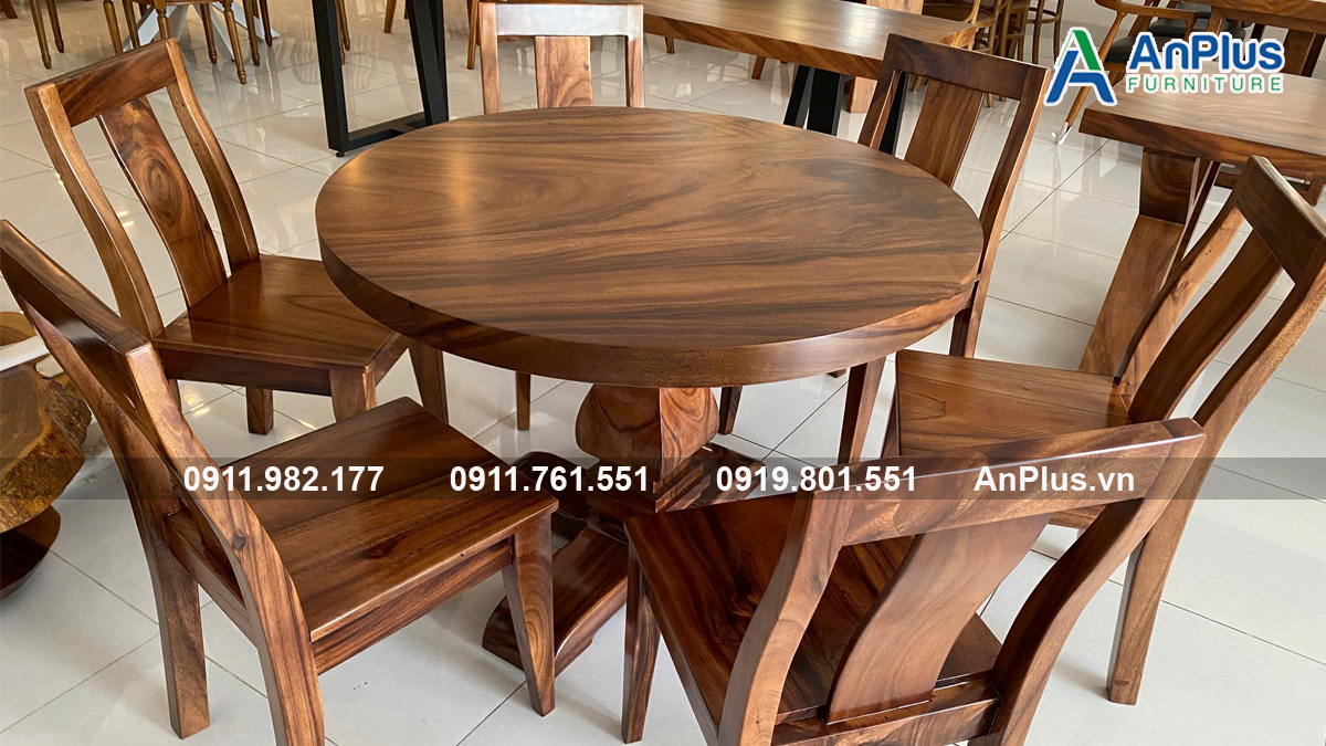 Bàn gỗ me tây phòng khách mặt tròn