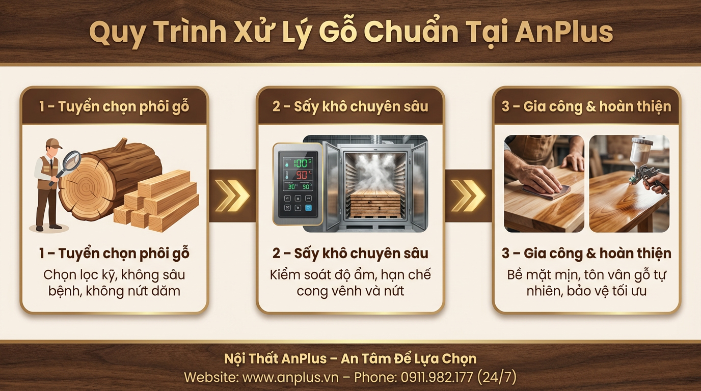 Quy trình Xử Lý Gỗ mua bàn gỗ me tây nguyên tấm anplus