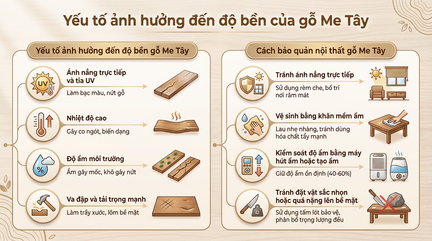 yếu tố ảnh hưởng đến độ bền của gỗ Me Tây