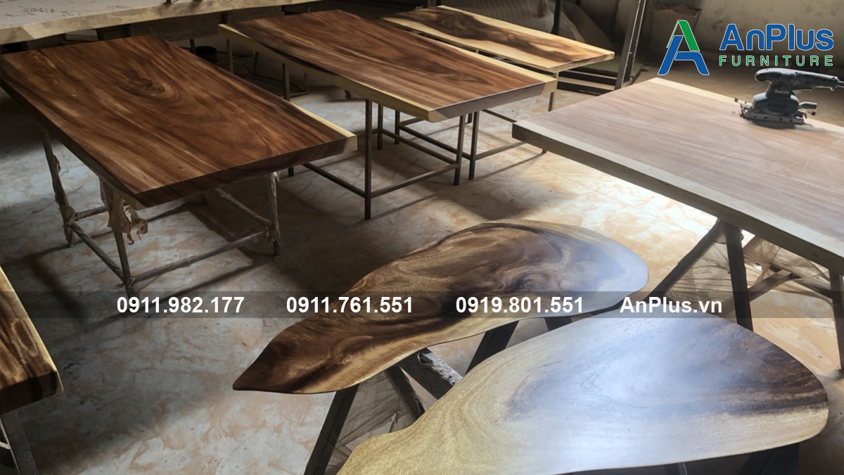 Mặt bàn gỗ me tây đẹp tại xưởng sản xuất