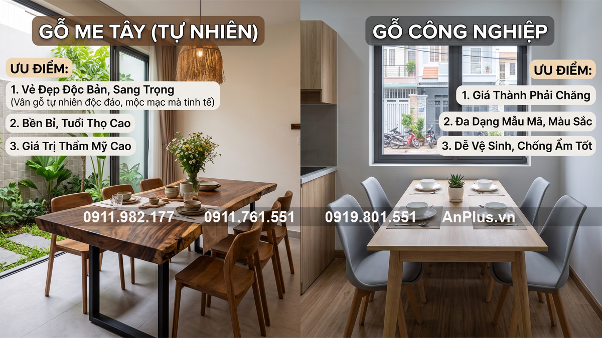 So sánh ưu điểm bàn gỗ me tây và gỗ công nghiệp So sánh ưu điểm bàn gỗ me tây và gỗ công nghiệp